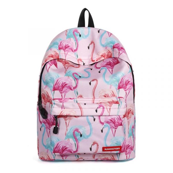 Ryggsäck Med Rosa Flamingo - Blå - Skolryggsäck Ryggsäck För Flickor