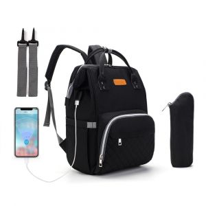 Blöjväska med USB-port och kylväska - Svart - Blöjväska