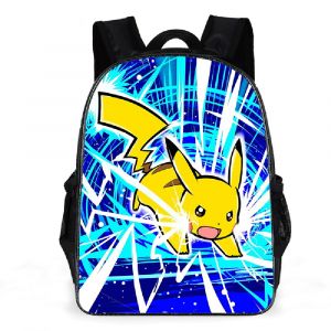 Blå Pikachu-ryggsäck med Pikachu-bild och vit bakgrund