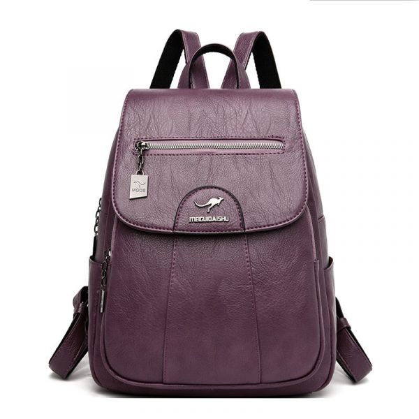 Urban Leather Backpack För Kvinnor - Purple - Läderryggsäck För Kvinnor Ryggsäck