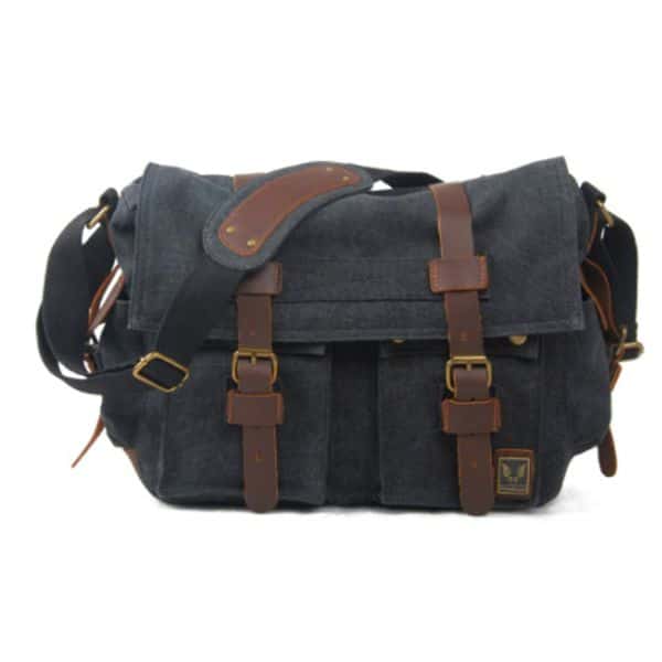 Canvas Och Läderväska För Män - Mörkblå - Messenger Bag