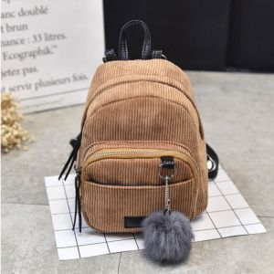 Liten ryggsäck i corduroy för kvinnor - Brun - Ryggsäck Skolryggsäck