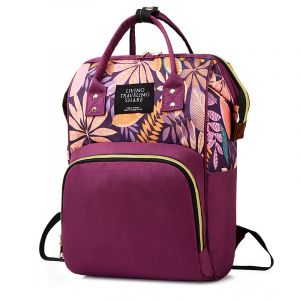 Babyryggsäck med blommönster - Rosa - Blöjväska