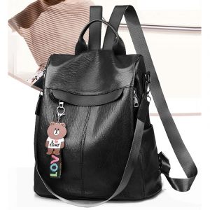 Multifunktionell ryggsäck i PU-läder för kvinnor - Svart - Ryggsäck