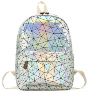 Geometrisk holografisk ryggsäck - Silver - Ryggsäck Skolryggsäck