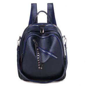 Kvinnors ryggsäck i solidt läder - Blå - Handväska Ryggsäck