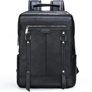Stor datorväska i läder - svart - ryggsäck för laptop ryggsäck ryggsäck