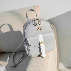Miniryggsäck i läder med gyllene smycken - Grå - Handväska Ryggsäck