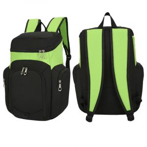 Sportryggsäck med flera fickor för boll svart och grönt