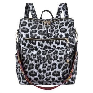 Retro ryggsäck med leopardmönster för kvinnor