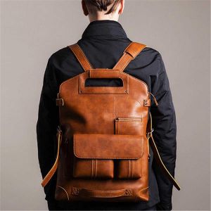 Designer ryggsäck i läder - Brun - Handväska i läder