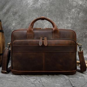Vintage Väska För Män - Brun - Laptop Väska Portfölj