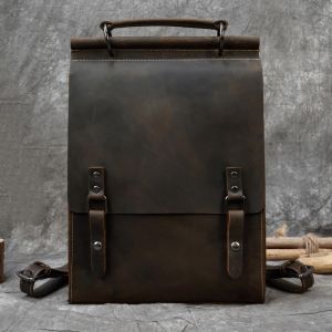 Vintage ryggsäck i läder - Brun - Ryggsäck i läder