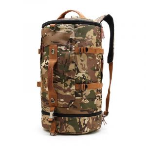50L brun och grön militärryggsäck för män med vit bakgrund