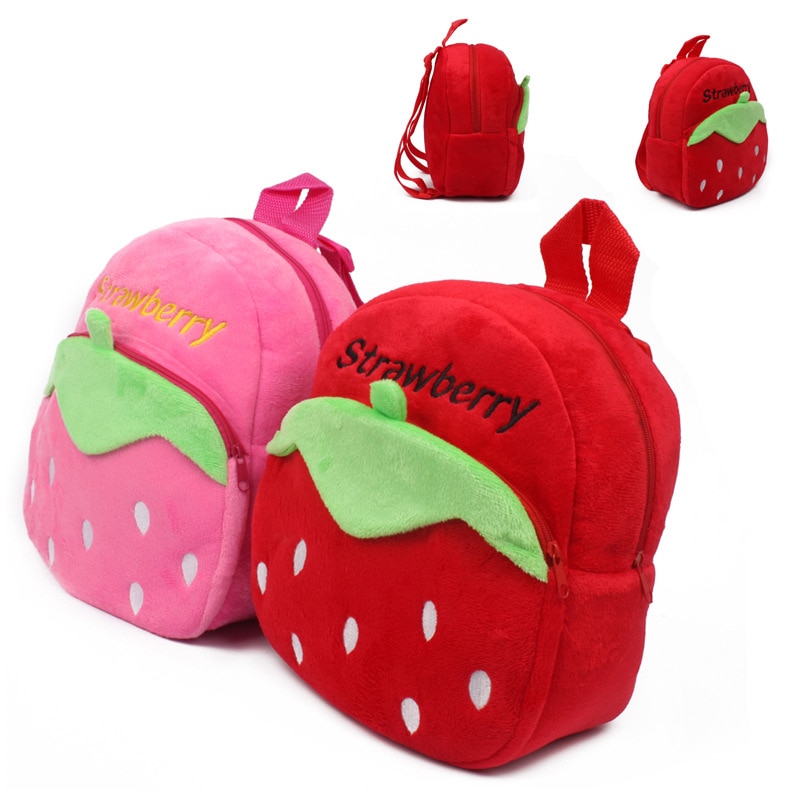 Ryggsäck med jordgubbsplysch rosa eller röd