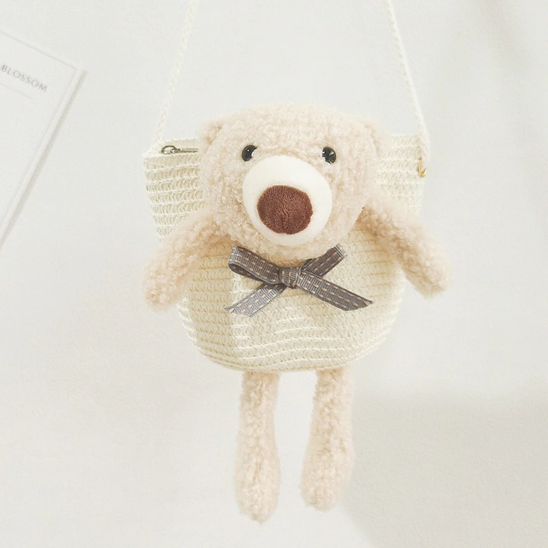 Färgad Axelväska Av Halm Med Nallebjörn