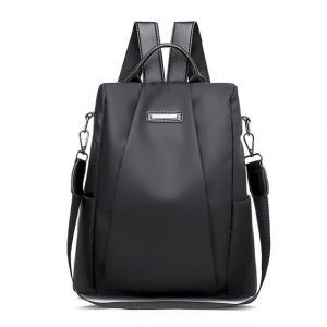 Elegant oxford-ryggsäck med stöldskydd för kvinnor i svart med vit bakgrund