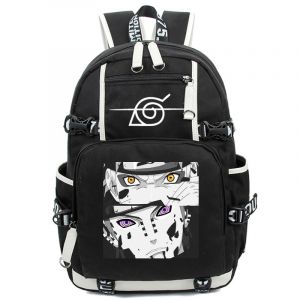 Svart ryggsäck med Tendo och Naruto Uzumaki-motiv i svart och vitt med mönster
