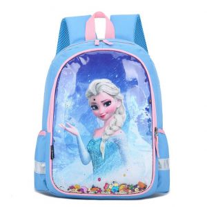 Elsa mönstrad skolryggsäck för flickor blå med vit bakgrund