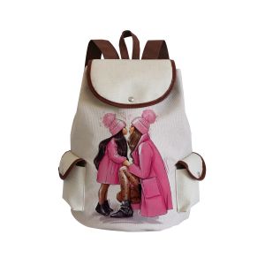 Ryggsäck i linne med mor och dotter-design och sidofickor
