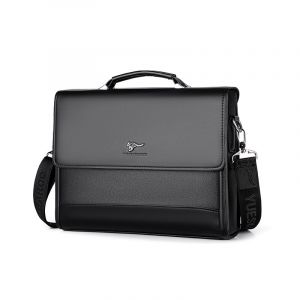 Elegant svart PU-handväska för män med vit bakgrund