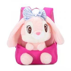 Rosa ryggsäck med kanin med stora öron och plysch