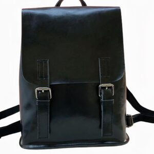 cartable vertical noir en simili cuir pour homme, sur fond gris clair