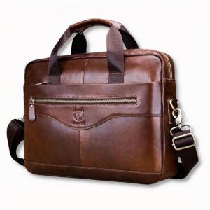 Cartable en cuir pour homme, sur fond gris clair