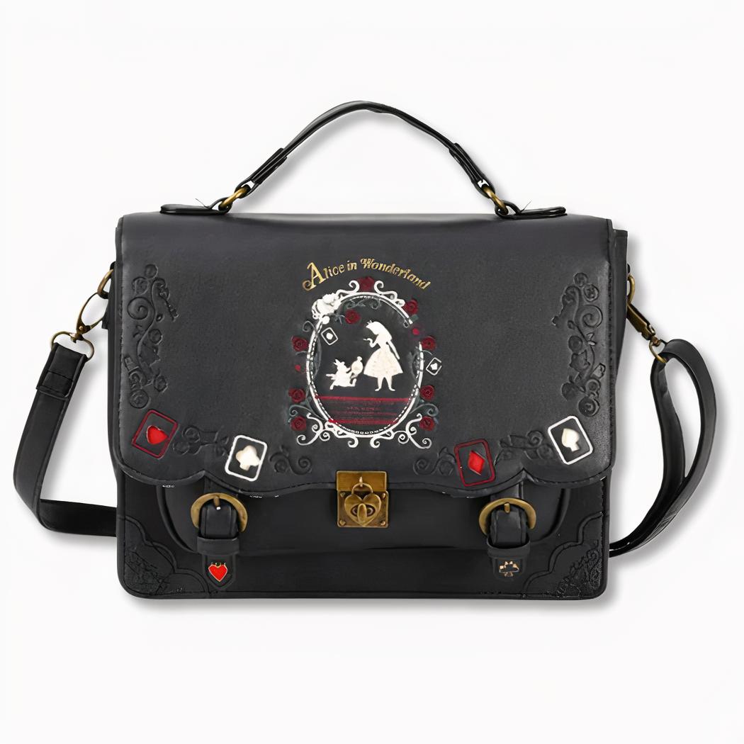 Sac À Dos Cartable Noir Style Vintage Avec Dessin De Silhouette De Femme Sur Le Devant, Pour Femme, Sur Fond Gris Clair